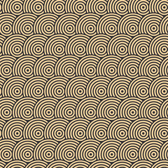 Modern vector pattern in Japanese style. Geometric black patterns on a gold background, circles in the sand. Modern illustrations for wallpapers, flyers, covers, banners, minimalistic ornaments