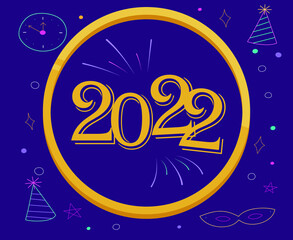 Happy New Year 2022 Abstract Vector Holiday Illustration Design Yellow With Purple Background