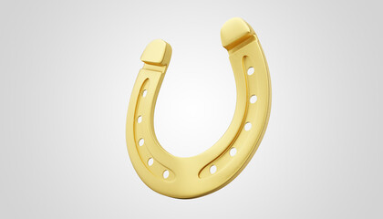 Horseshoe with lucky clover on white background. 3d illustration