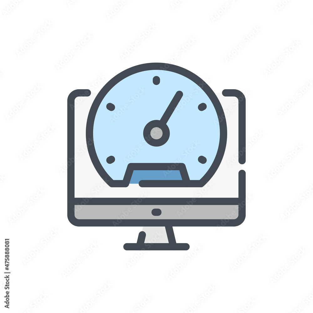 Poster computer performance color line icon. pc with dashboard vector outline colorful sign.