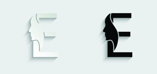 letter E woman face vector template logo beauty salon 