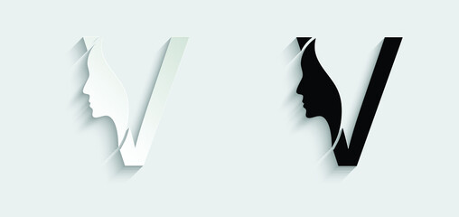  letter V woman face vector template logo beauty salon