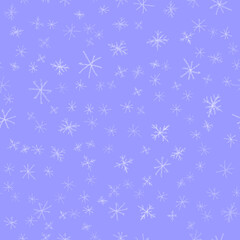 Hand Drawn Snowflakes Christmas Seamless Pattern. Subtle Flying Snow Flakes on chalk snowflakes Background. Awesome chalk handdrawn snow overlay. Noteworthy holiday season decoration.