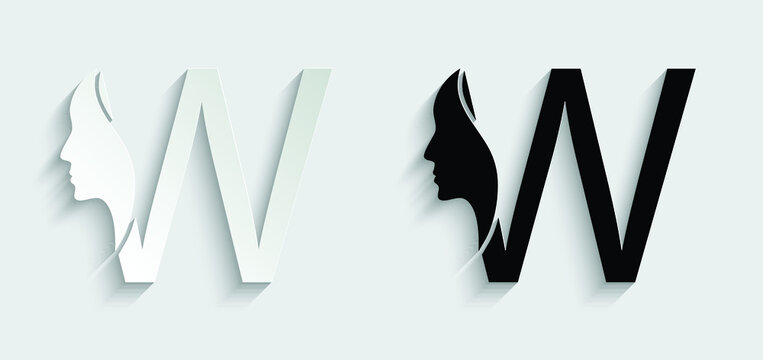 letter W woman face vector template logo beauty salon 