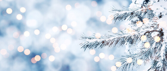 Winter Christmas scenic background with copy space.
