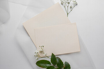mockup card with plants. invitation card with environment Mockup with postcard 

card mockup with...