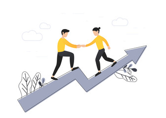 Obraz premium Goal-focused, increase motivation, way to achieve the goal, support and teamwork, help in overcoming obstacles, vector illustration