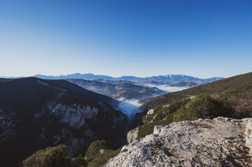 Italy, December 2021 - panoramic view of the Umbria-Marche Apennines from the FURLO terrace