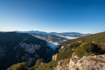 Italy, December 2021 - panoramic view of the Umbria-Marche Apennines from the FURLO terrace