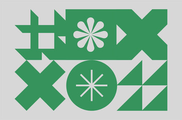 Fototapeta premium Green trendy geometric shapes flat elements of a pattern. Pop art style texture. Modern abstract design for poster and cover template background.