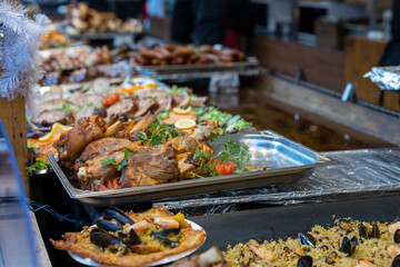 Different types of food at christmas market 