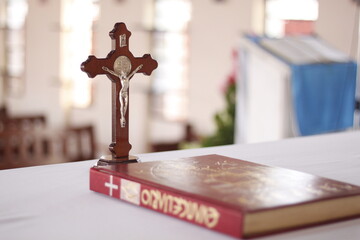 Cross on the altar in a catholic church