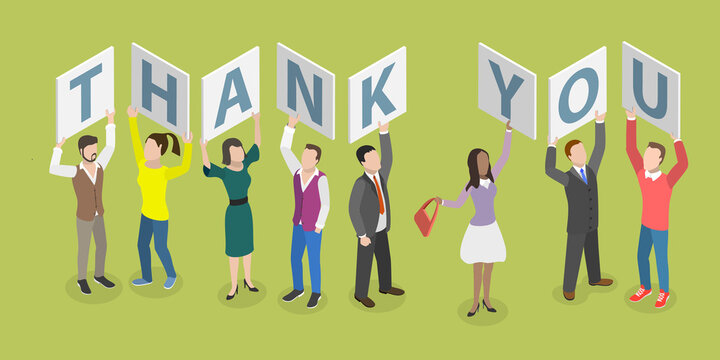 3D Isometric Flat Vector Conceptual Illustration of Thank You Banner, Gratitude and Appreciation