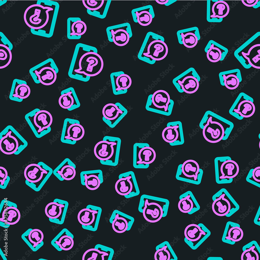 Poster line telephone 24 hours support icon isolated seamless pattern on black background. all-day customer