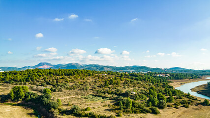 Obraz premium Green landscape top view green trees and road