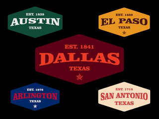 Retro badge El Paso, Arlington, Austin, Dallas, San Antonio, Texas, USA. Visit city logo template for banner, flyer and branding
