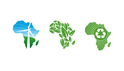 Vector africa and windmill, leaf logo combination. Unique geography, continent and organic logotype design 