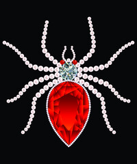 Pearl Rhinestone diamond Spider clip art vector 