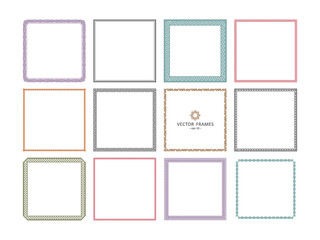 Fototapeta na wymiar Set of square frames for your design. Graphic decorative and patterned frames. Stock illustration - eps10 vector.