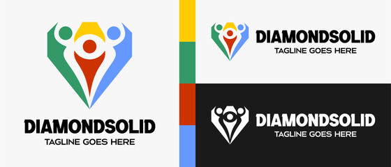 Obraz premium four people in diamond icon logo design template. vector illustration