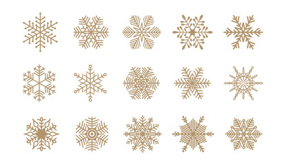 Simple golden snowflakes set. Christmas vector decor isolated on white background