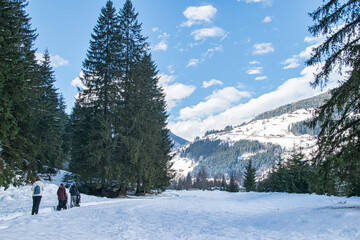 Winterspaziergang in der wundersch&ouml;n verschneiten Berglandschaft in &Ouml;sterreich