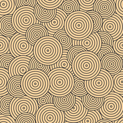Modernes Vektormuster im japanischen Stil. Geometrische schwarze Muster auf goldenem Hintergrund, Kreise im Sand. Moderne Illustrationen für Tapeten, Flyer, Cover, Banner, minimalistische Ornamente
