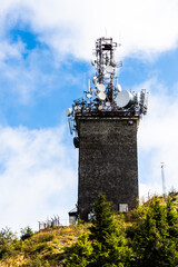 Telecommunication tower, radio relay on Postavaru peak, Poiana Brasov, Romania.
