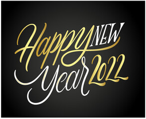 Happy New Year 2022 Design Vector Abstract Holiday Illustration White And Gold With Black Gradient Background
