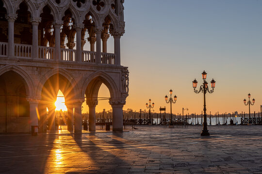 Beautiful sunrise on San Marco square, Venice Italy