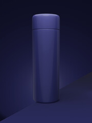 Background for cosmetic product branding on the block, identity, and packaging inspiration. Cosmetic bottle on dark purple or very peri background. 3d rendering illustration.