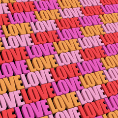 Colorful LOVE pattern. Valentine's day concept. Abstract illustration, 3d render.