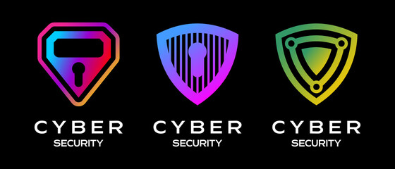 Cyber ​​security vector logo set with diamond shield and padlock. Security shield concept. Internet security. Vector stock illustration.