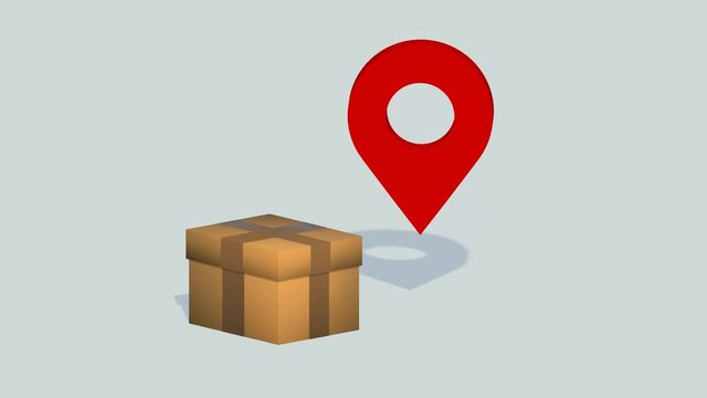 3D animation of boxes and geolocation icons. Delivery of goods concept.