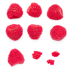 Raspberry isolated. Raspberry on white background. Pattern. Top view. Collection.  Summer berries Macro.