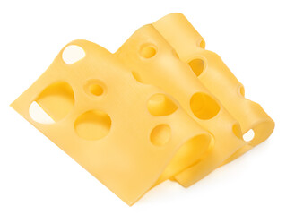 Cheese with hole  isolated. Cheese slices on white background, top view.