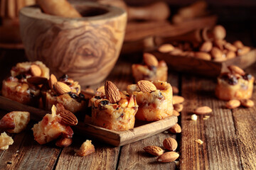 Small cakes with almonds, raisins, and honey.