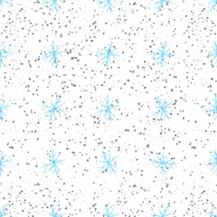 Hand Drawn Snowflakes Christmas Seamless Pattern. Subtle Flying Snow Flakes on chalk snowflakes Background. Alive chalk handdrawn snow overlay. Outstanding holiday season decoration.
