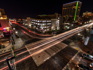 Busy intersection in downtown Boise at night