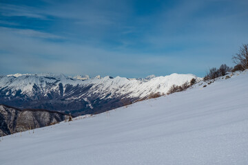 Fototapeta na wymiar Ski mountaineering on mount Matajur, Friuli-Venezia Giulia, Italy
