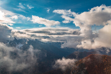 Fototapeta na wymiar Trekking in a cloudly autumn day in the Dolomiti Friulane, Friuli-Venezia Giulia