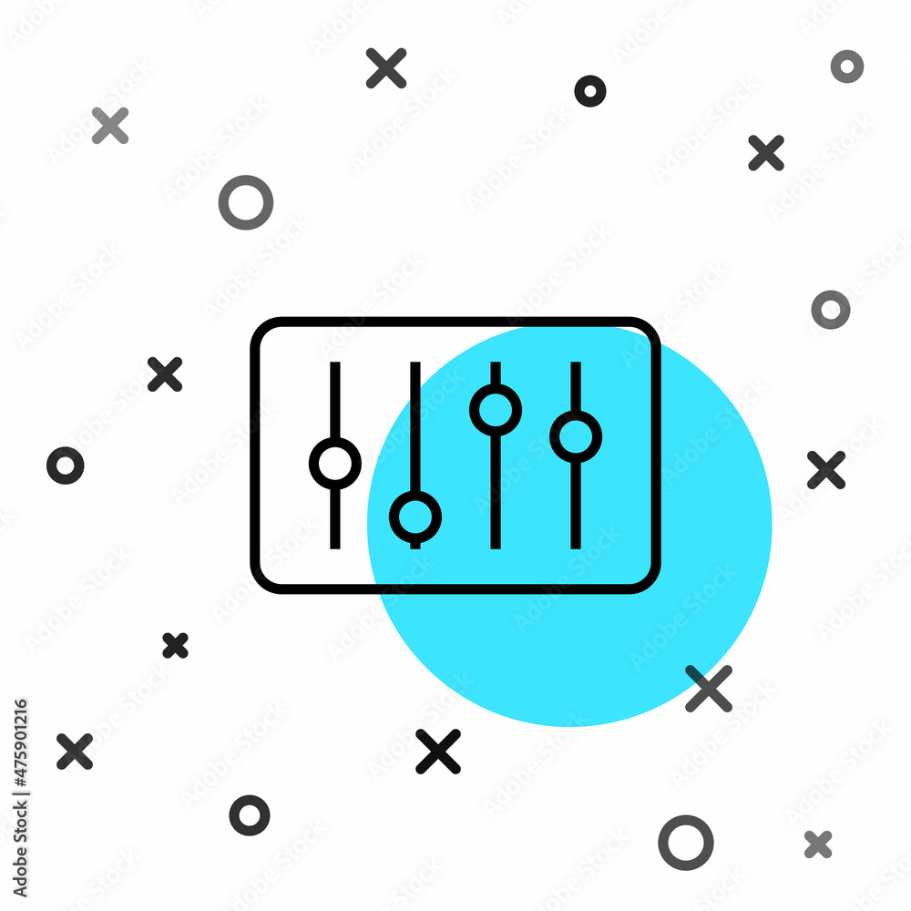 Poster black line sound mixer controller icon isolated on white background. dj equipment slider buttons. mi