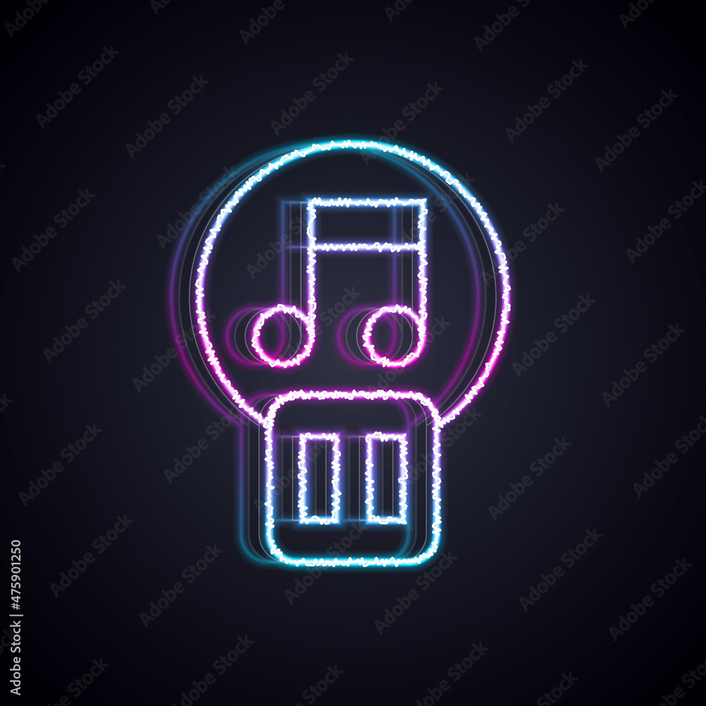 Poster glowing neon line pause button icon isolated on black background. vector