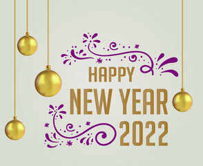 Happy New Year 2022 Holiday Abstract Design Vector Illustration Purple And Gold With Gray Background