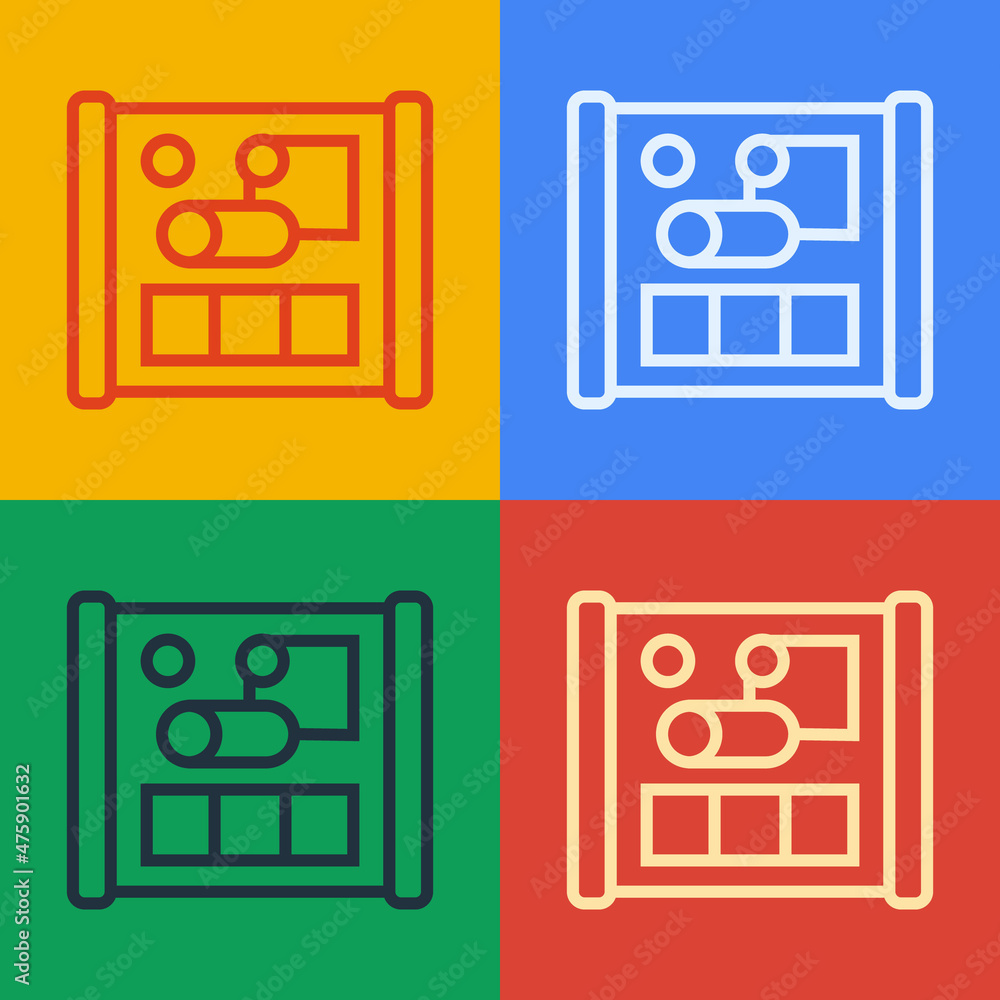 Poster pop art line graphing paper for engineering icon isolated on color background. vector