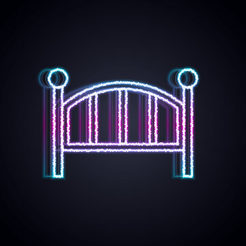 recommend clip art: Glowing neon line Baby crib cradle bed icon isolated on black background. Vector