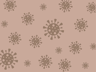 Vector graphics - abstract brown background with chaotic coronavirus molecules and space for copying. Concept stop, covid-19