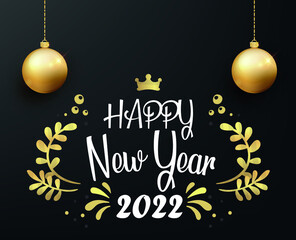 Happy New Year 2022 Design Abstract Holiday Vector Illustration White And Gold With Black Background