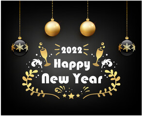 Happy New Year 2022 Abstract Vector Holiday Illustration Design White And Gold With Black Background