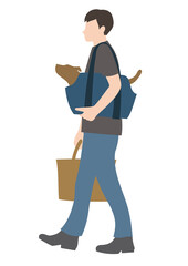 犬をキャリーバッグに入れて運ぶ男性（動物病院・災害避難・ペット旅行のイメージに）